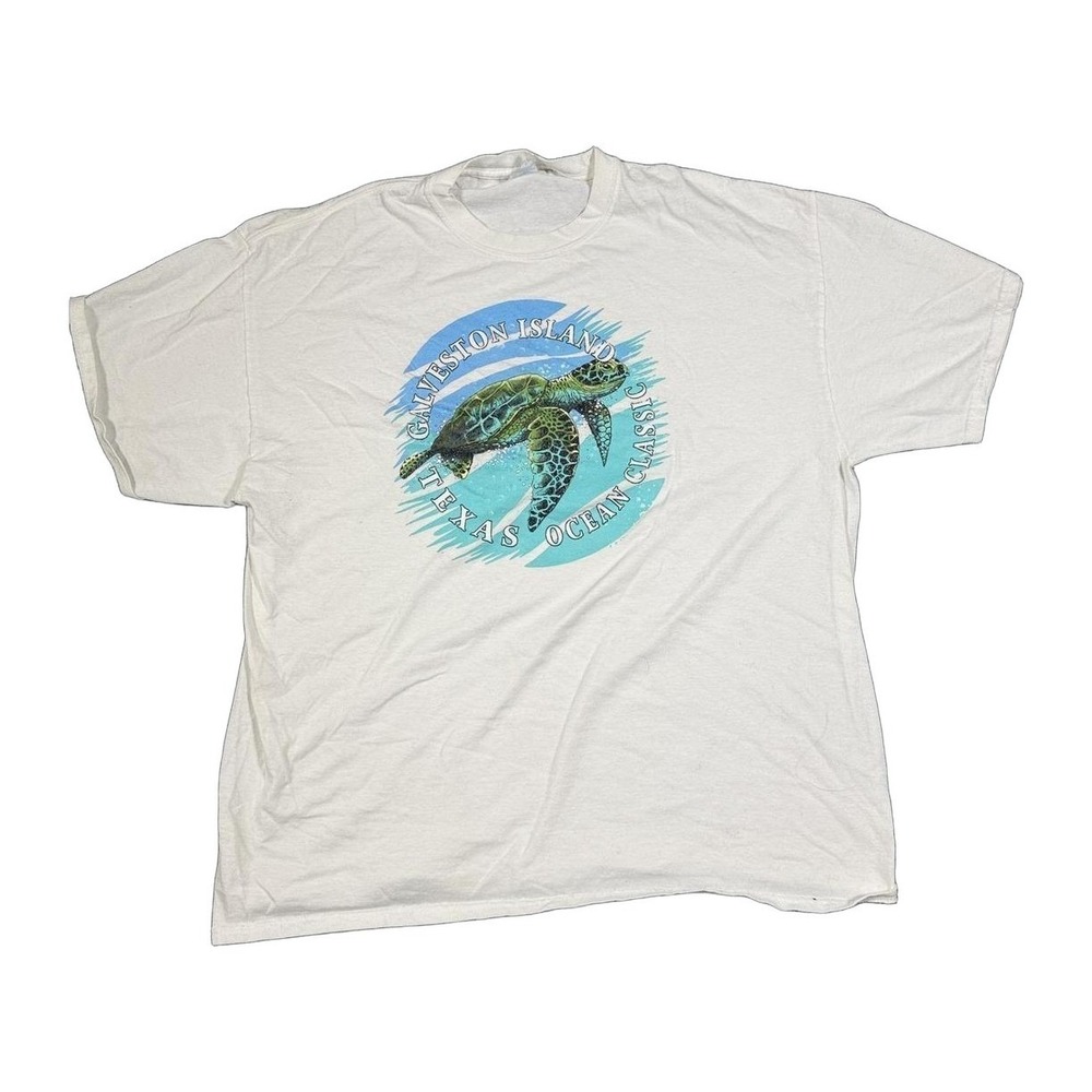 Port & Company XL Galveston Island Texas Ocean Classic Sea Turtle T-Shirt White